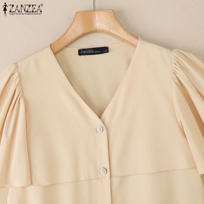 ZANZEA Women Casual V-Neck Loose Summer Short Sleeve Blouse