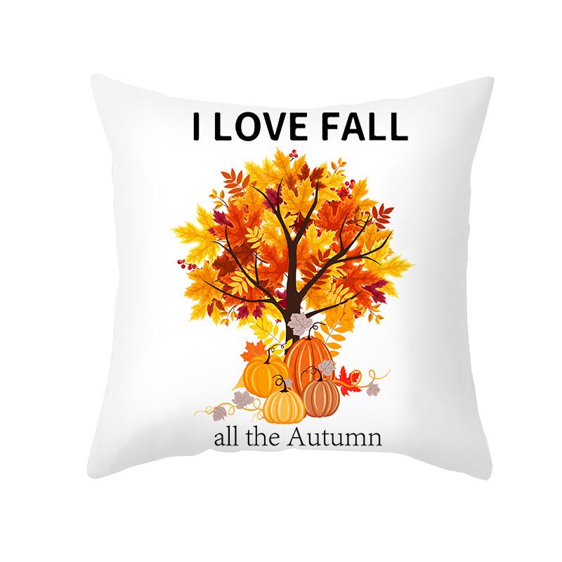 New Autumn Thanksgiving Pillow Cover Peach Skin Polyester Printed Pumpkin Harvest Pillow Home Pillow Cover