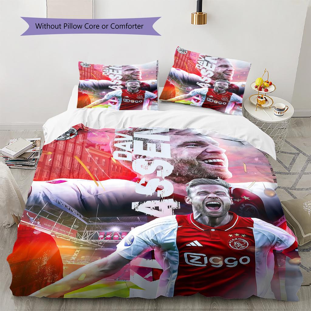 AFC Ajax Pattern Bedding Quilt Set Quilt Cover Pillowcase Home Decoration Birthday Gift (1 * duvet cover + 2 * pillowcase, without core)