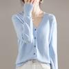 Chic Casual V-Neck Cardigan - Comfortable Micro-Elastic Knitwear, Versatile Solid Color with Button-Up Design for Spring/Fall Women's Fashion