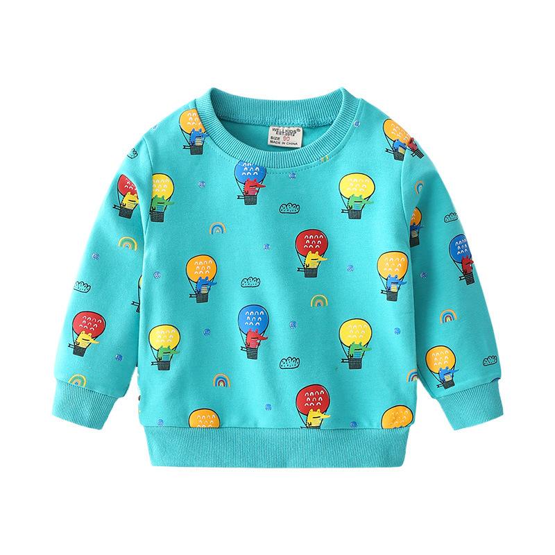 Cartoon-Printed Crew-Neck Sweatshirt for Children Long-Sleeved Letter Print Korean-Style Sweatshirt Casual Comfortable Cotton Terry Top