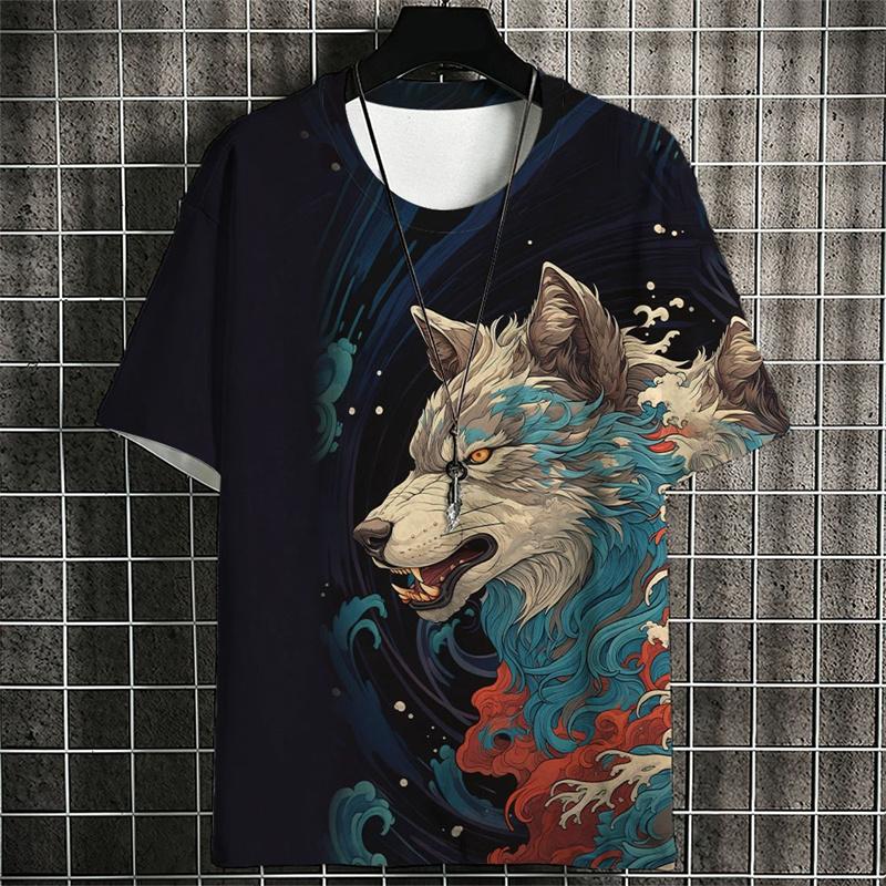 T-shirt da uomo estiva con stampa animale 3D e girocollo