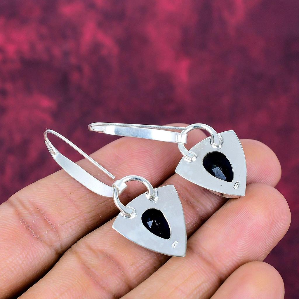 Blue Sapphire Earrings, Handmade Gemstone Earrings, 925 Solid Sterling Silver Earrings Antique Jewelry, For Engagement Gift