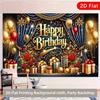 2D Luxury Gold Floral Birthday Backdrop, Black & Navy Blue Background for Adult Birthday Party Decoration