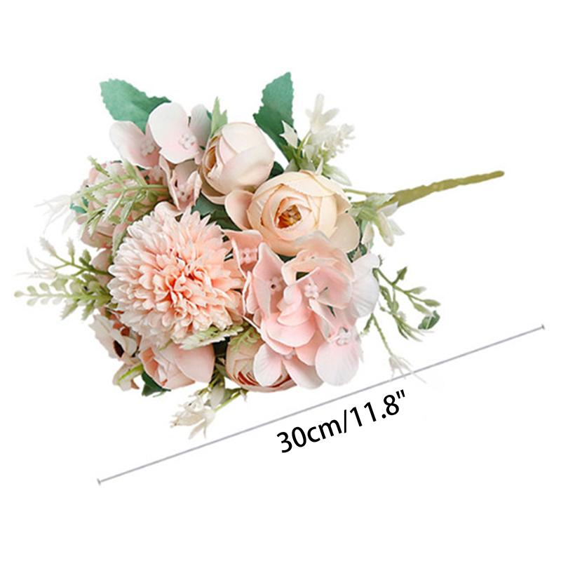 1Pc Artificial Flowers Wedding Home Bedroom Decoration Bridal Bouquet Garden Fake Silk Roses Hydrangeas Vase For Board Outdoors