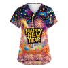 Women's Fashion Printed Short Sleeve V Neck Pattern Tops Pocket Working T-shirts