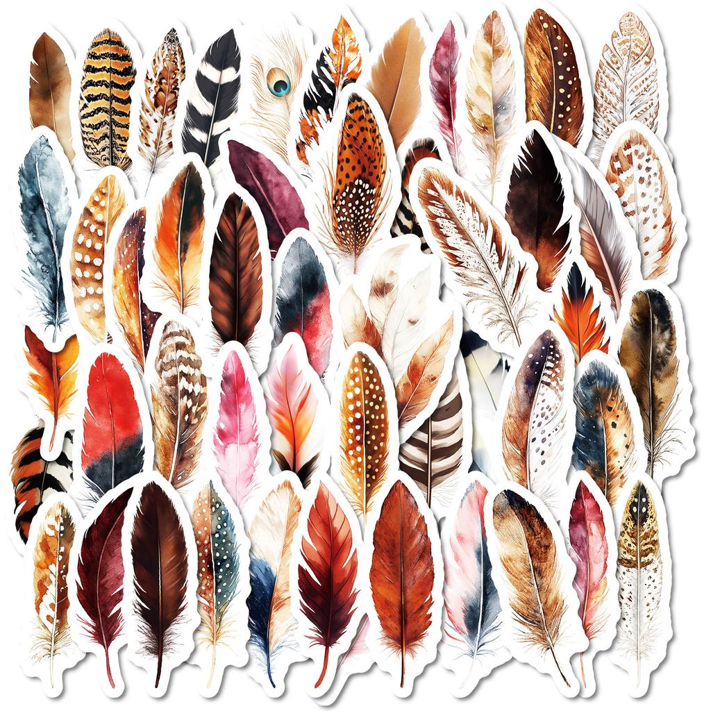 50 Realistic Feather Suitcase Stickers Cute Personal Stickers DIY Mobile Phone Case Hand Account Skateboard Computer Decoration