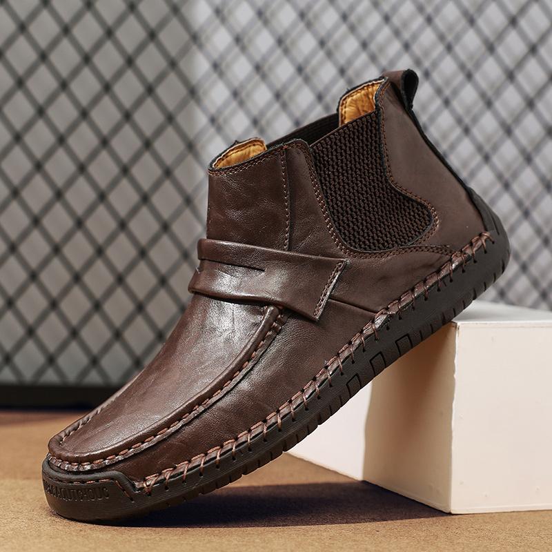 Fashion Winter Warm Plush Boots Men 2024 Plush Handmade Suture Leather Comfort Hiking Shoe Outdoor Non-slip Ankle Boots Big Size 48 Male
