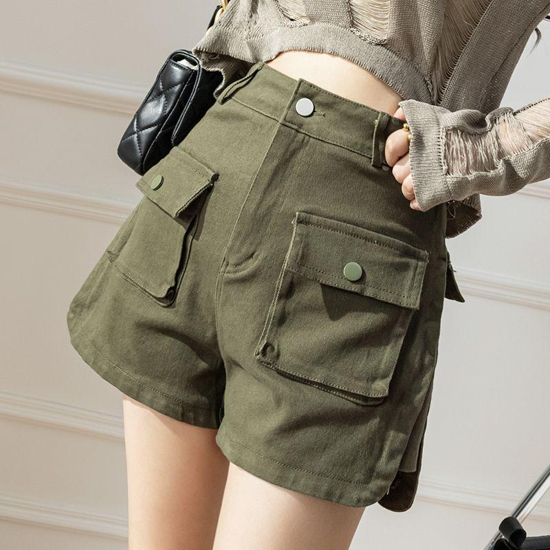 2026 Summer American Retro High Waist Wide Leg Cargo Denim Shorts for Women
