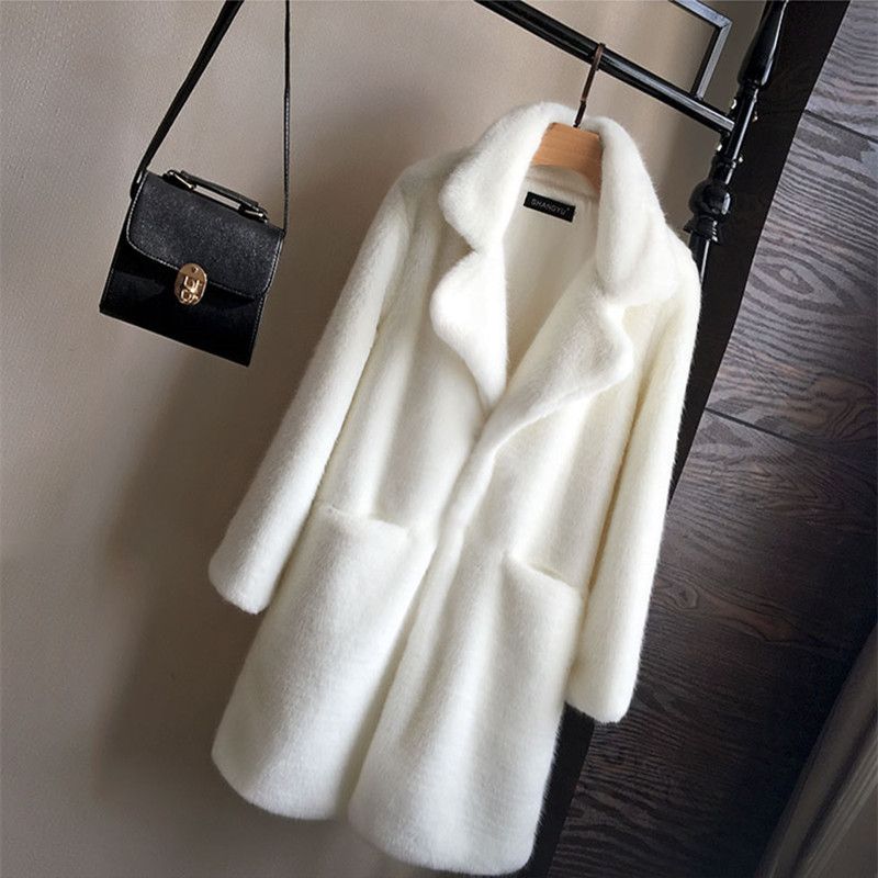 

2024 Fashion Autumn and Winter New Arrival Fur Integrated Imitation Fur Mink Qiu Marten Overcoats Mid Length Long Length Women s Clothing Outwear White 4XL