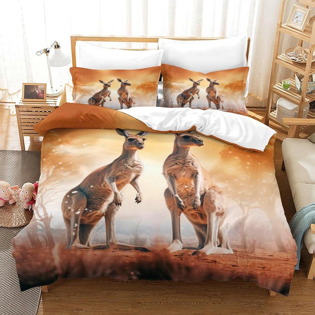 Kangaroo Sada povlečení na přikrývku pro děti Chlapci Dívky Povlaky na přikrývku Queen Lehký Péřový Pokojová dekorace 2 Povlaky na polštáře 1 Povlak na přikrývku Bez přikrývky