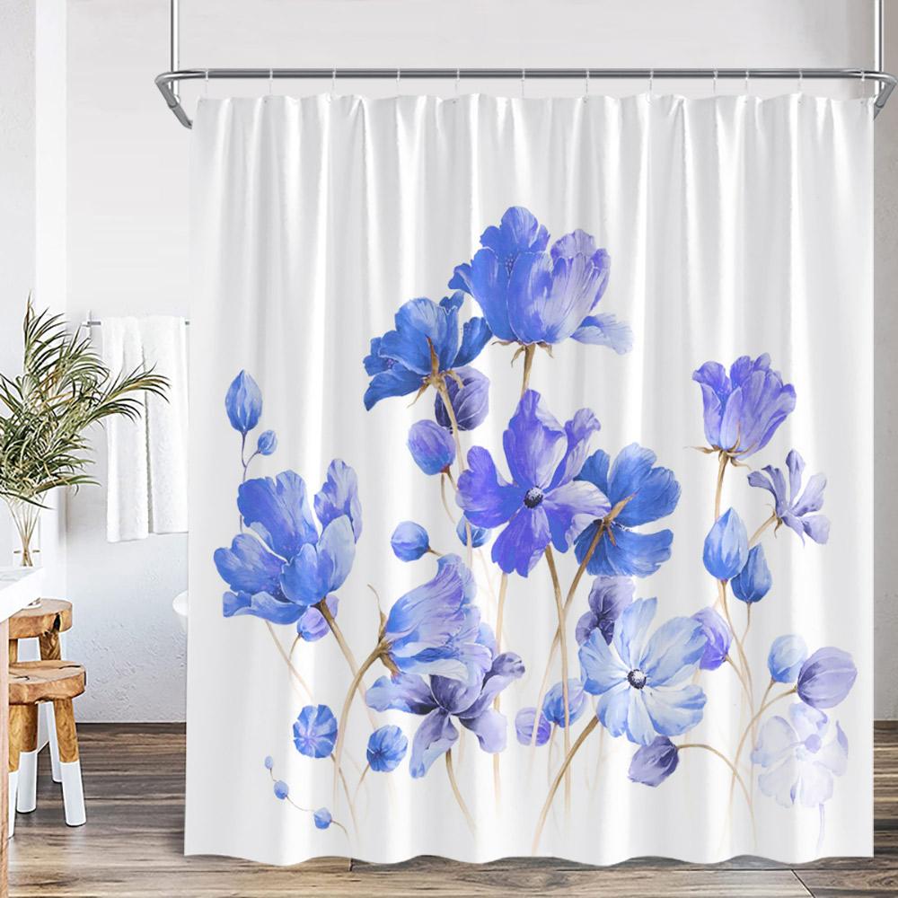 Flower Shower Curtain Colorful Flowers Red Orange Yellow Blue Purple Pink Nordic Classical Bathroom Decor Polyester Bath Curta