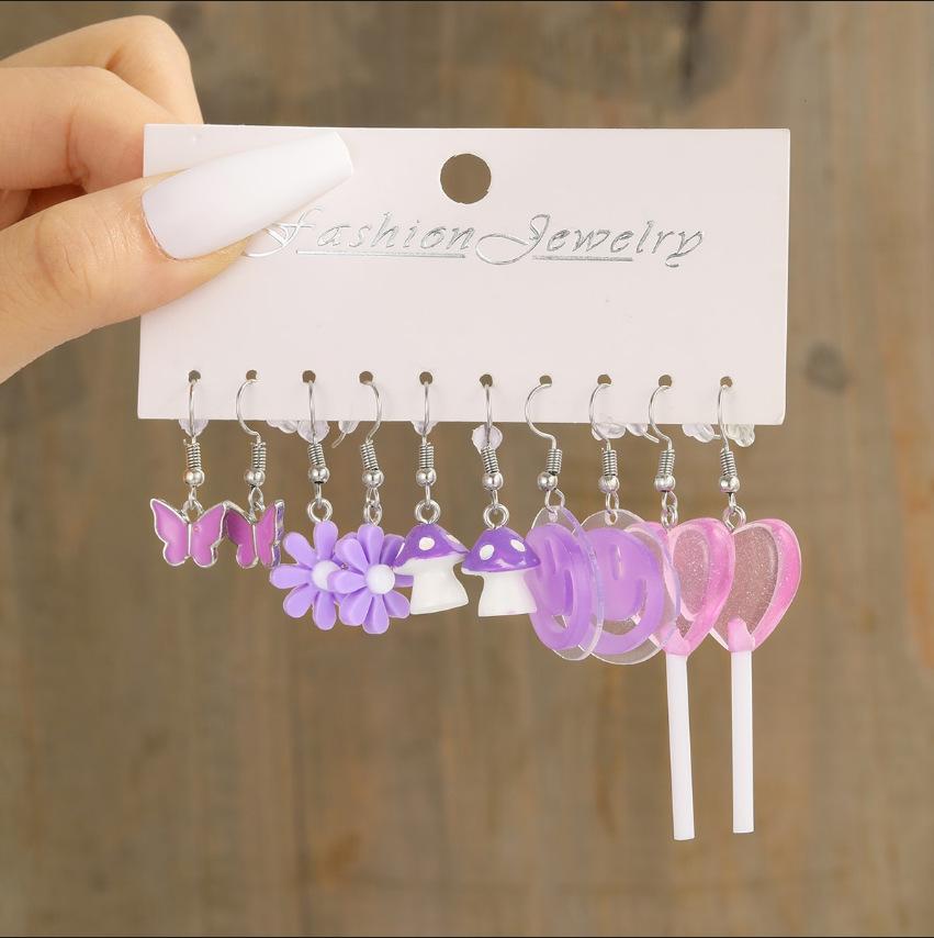 Cartoon Duck Frog Dangle Earrings Set Cute Animal Butterfly Heart Mushroom Drop Earrings for Women Girls Trendy Jewelry Gifts