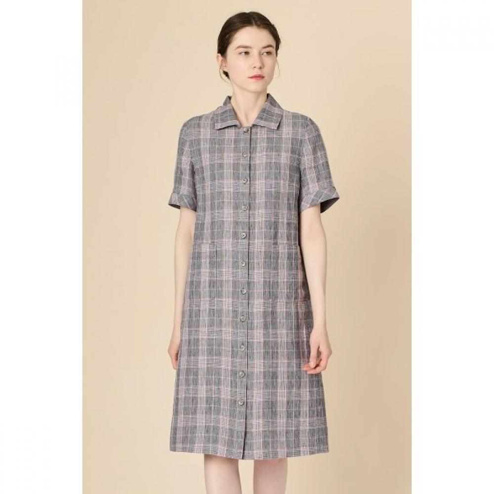 Bcbg Linen Check Dress B3m4o633 Navy (55)/55