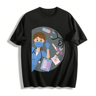 Nurse Themed Printed Casual Top Medical Worker Fun Print T-Shirt Pure Cotton T-shirt