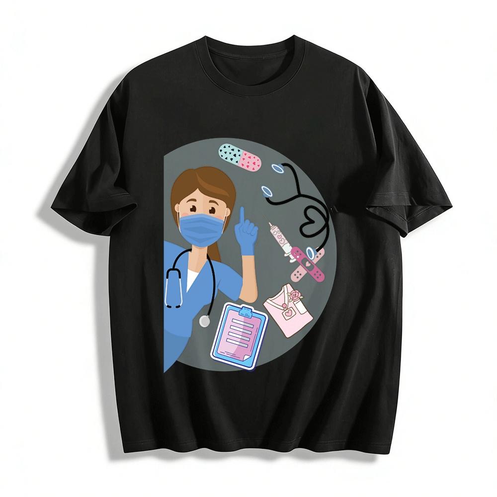 Nurse Themed Printed Casual Top Medical Worker Fun Print T-Shirt Pure cotton T-shirt XXS