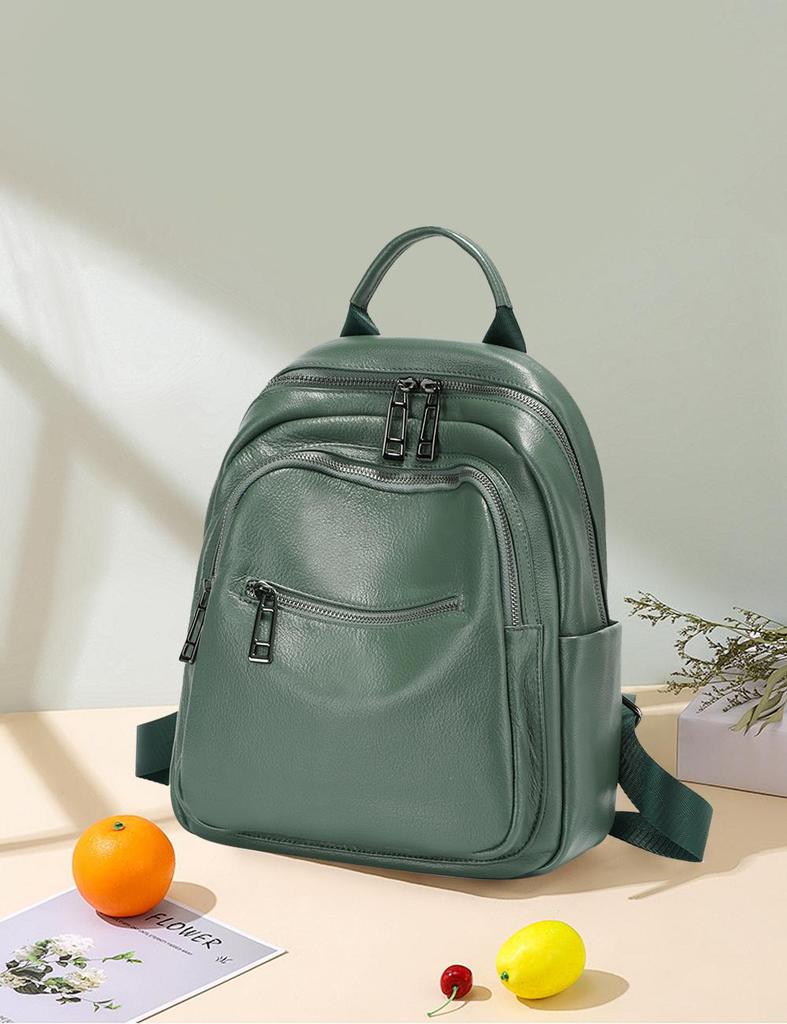 Zency Dark Green Genuine Leather Backpack For Women Travel Rucksack SchoolBag 2024