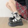 Schwarze französische vielseitige runde Kopf-Plateau-Lederschuhe für Damen 2025 neu Sommer Rock-Erhöhung Mary Jane Einzel-Schuhe
