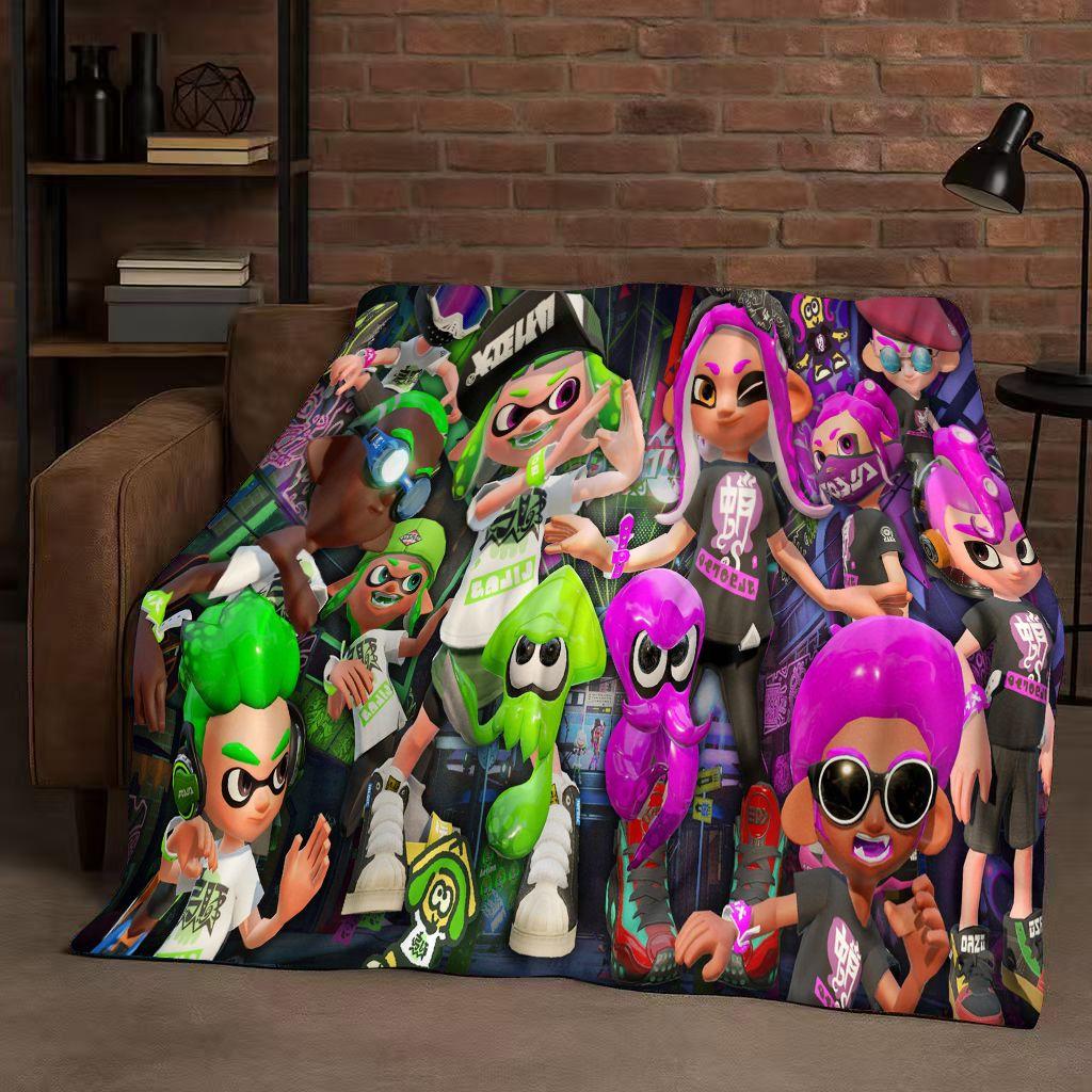 HD Splatoon Game Cartoon Flannel Blanket,Ultra Soft Warm Plush Throw for Home Bedroom Bed Sofa Cover Office Travel Picnic Kids