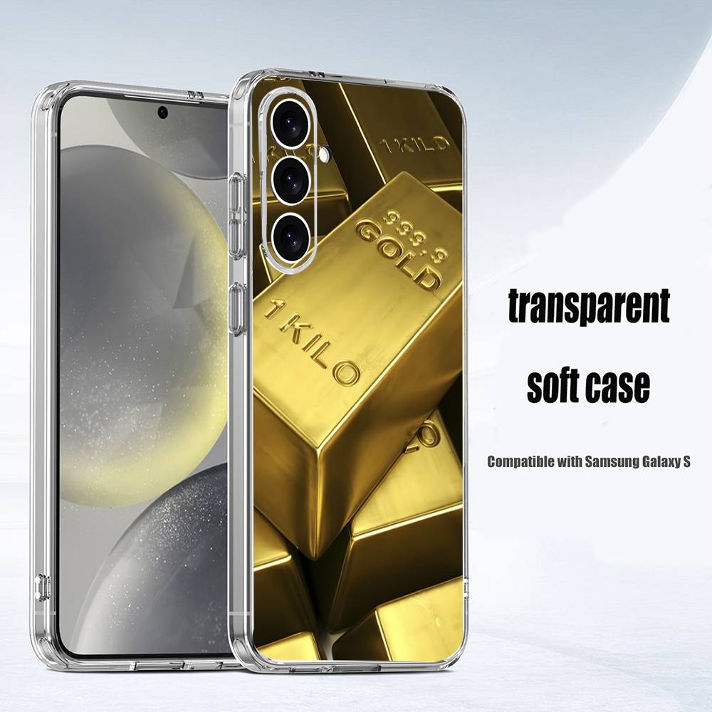 Money Gold Art   Phone Case For Samsung S24,30,21,22,23,20 FE,lite,PIus,Ultra,5G,Note,9,10 Transparent Cover