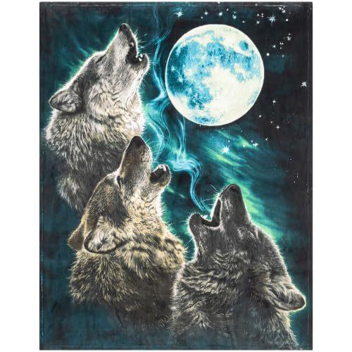 Wolf Series under the Moonlight digital-printed polyester velvet flannel cover blanket Fleece soft sofa cover blankets for beds