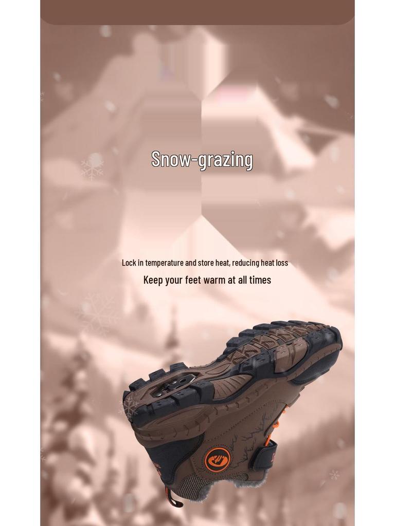 2025 Winter Boys' Non-Slip Large Cotton Shoes with Velvet Lining