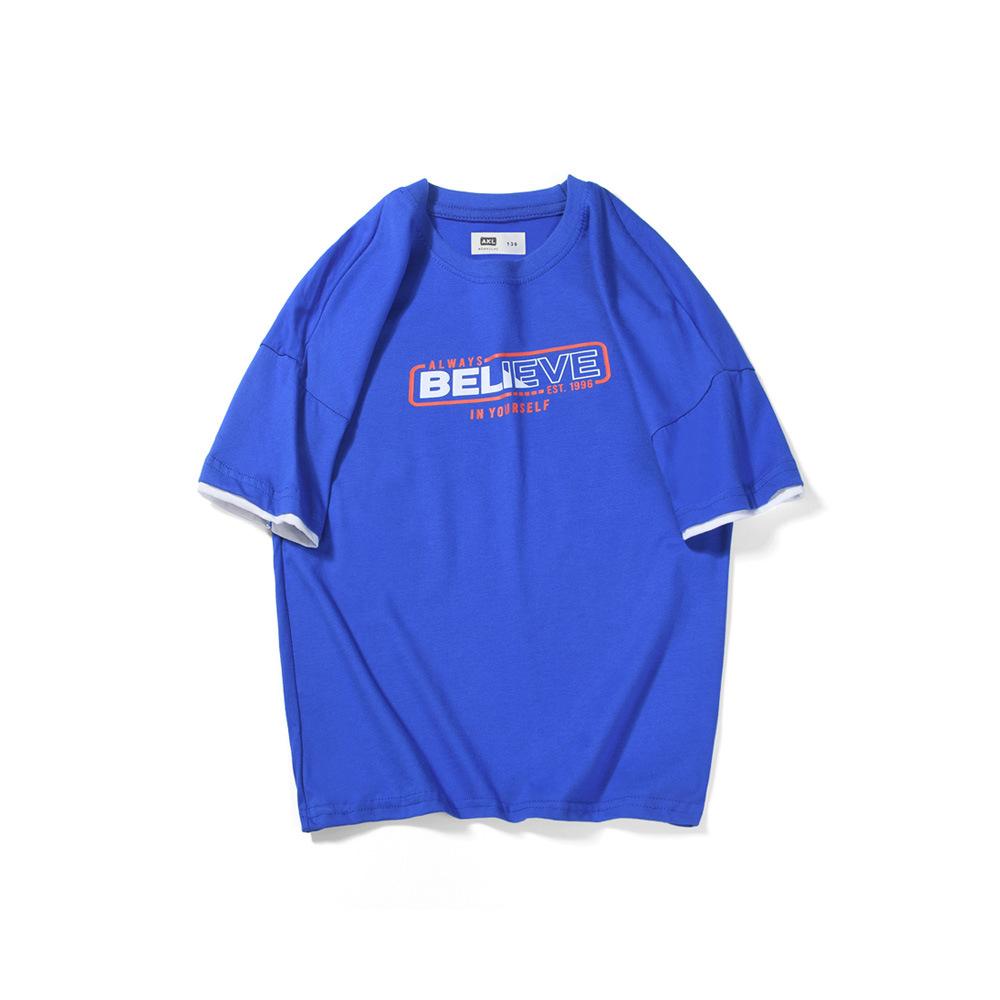 

Летняя корейская версия детской футболки с короткими рукавами для мальчиков, для больших детей, из чистого хлопка, с принтом по всей поверхности, с короткими рукавами для детей 160cm