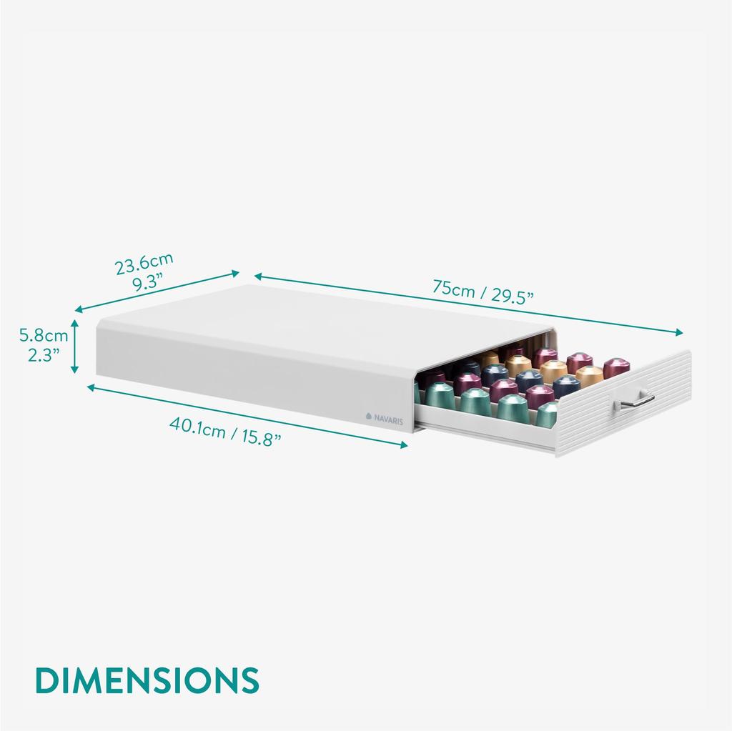 Navaris Capsule Holder Drawer Storage Coffee Capsules Espresso Machine Storage Case Rack Drawer Storage Slim White - - 40.1x23.6x5.8cm