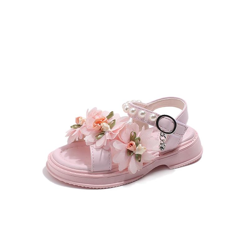 

Girls Sandals Princess Shoes Summer New Fashionable Fairy Beach Shoes Pearl Dew Toe Matching Skirt 25