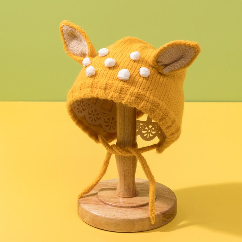 Nowa aksamitna pogrubiona czapka dziecięca z uroczymi uszkami jelenia, czapki typu beanie, jesień zima, ciepła ochrona uszu, czapka dziergana, niemowlęca, noworodkowa, skullies