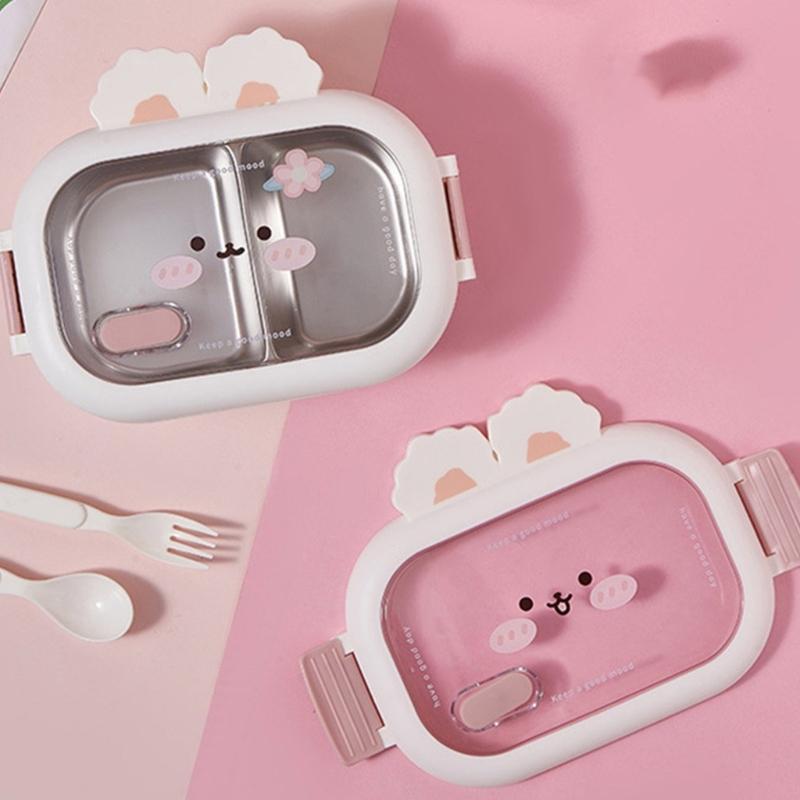 Rabbit Decorated Meal Container Multi Compartment Rabbit Lunch Box for Children Stable Stainless Steel Container