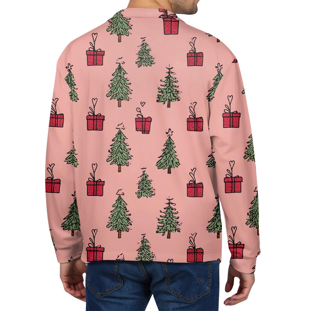 Herren Freizeit Weihnachtsdruck Knopf Langarmhemd