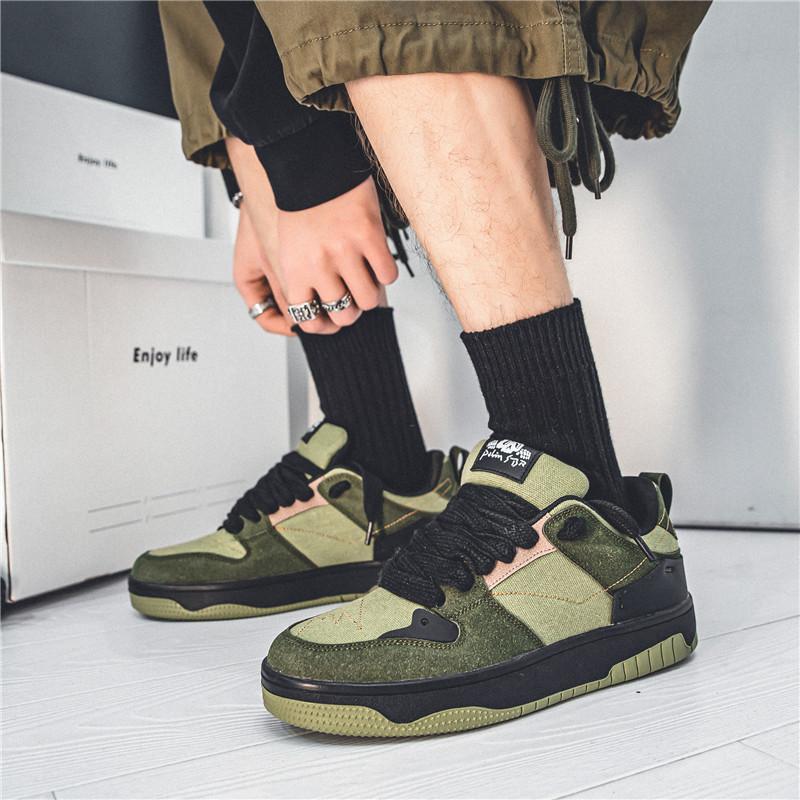 2024 Green Vintage Sneakers Men Street Outdoor Breathable Men's Skateboard Shoes Fashion Retro Platform Casual Sneakers For Men