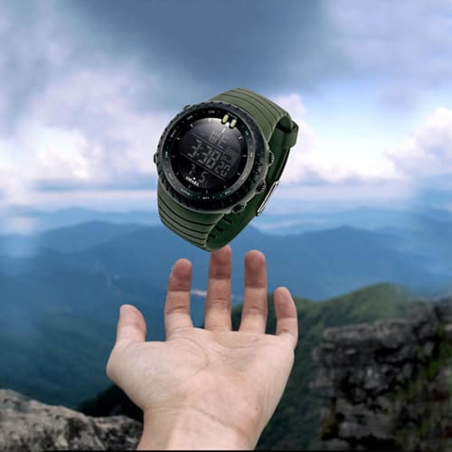 KXAITO Men's Waterproof Military Watch with Date Display, Tactical LED Display, Alarm, and Stopwatch, Orange Button, Size 6256, Large