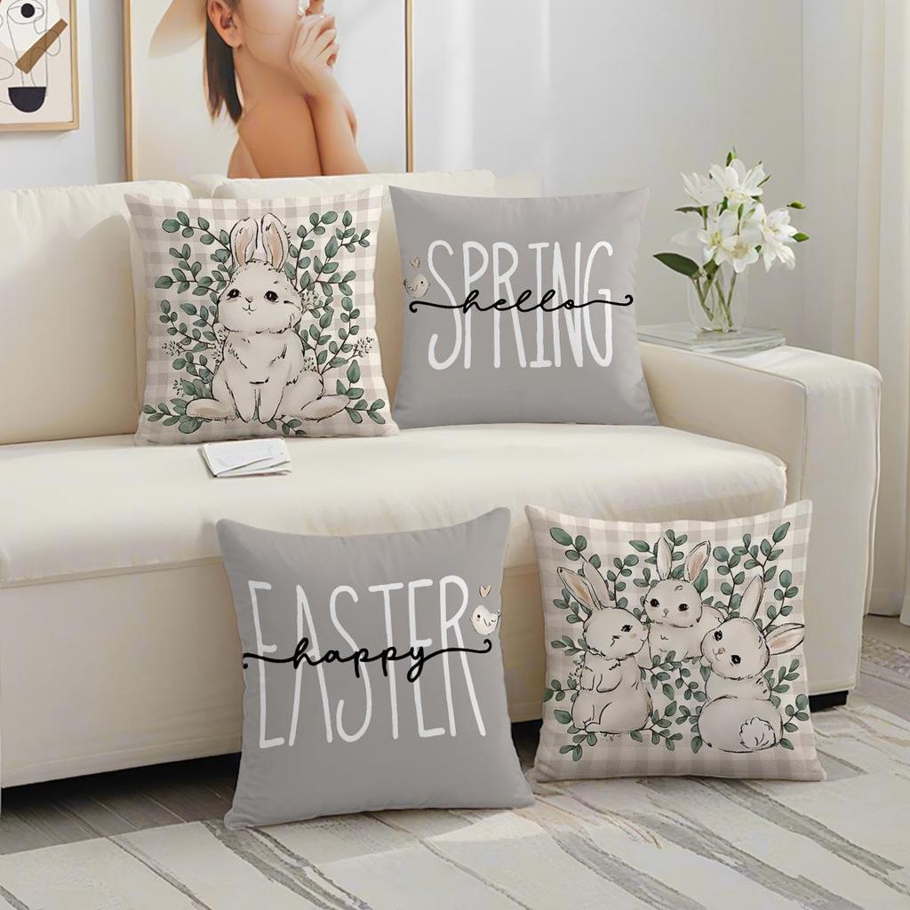 Grenzüberschreitende Osterhase Eierdruck Plüschkissenbezug - Feiertags-Sofakissenbezug