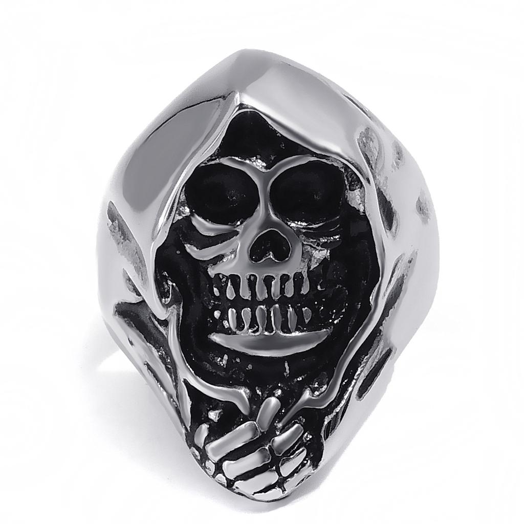 Mens Big Heavy Grim Reaper Skull 316L Stainless Steel Biker Ring Mens Big Heavy Grim Reaper Skull 316L Stainless Steel Biker Ring