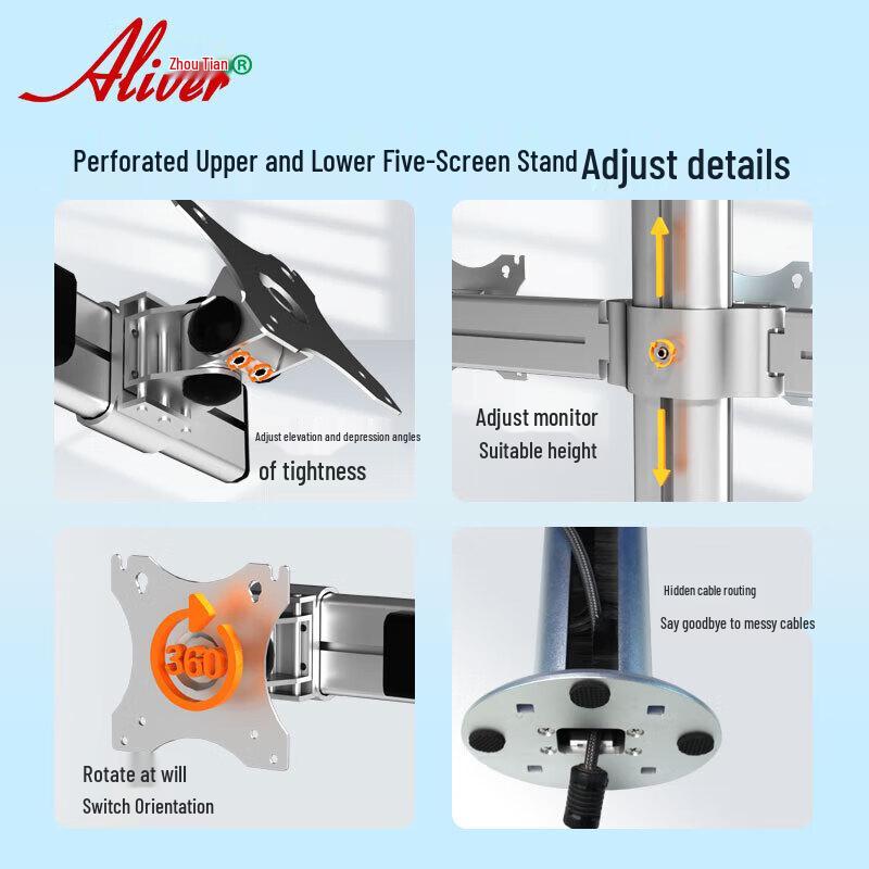 Aliver 5-Screen Desk Mount Monitor Stand