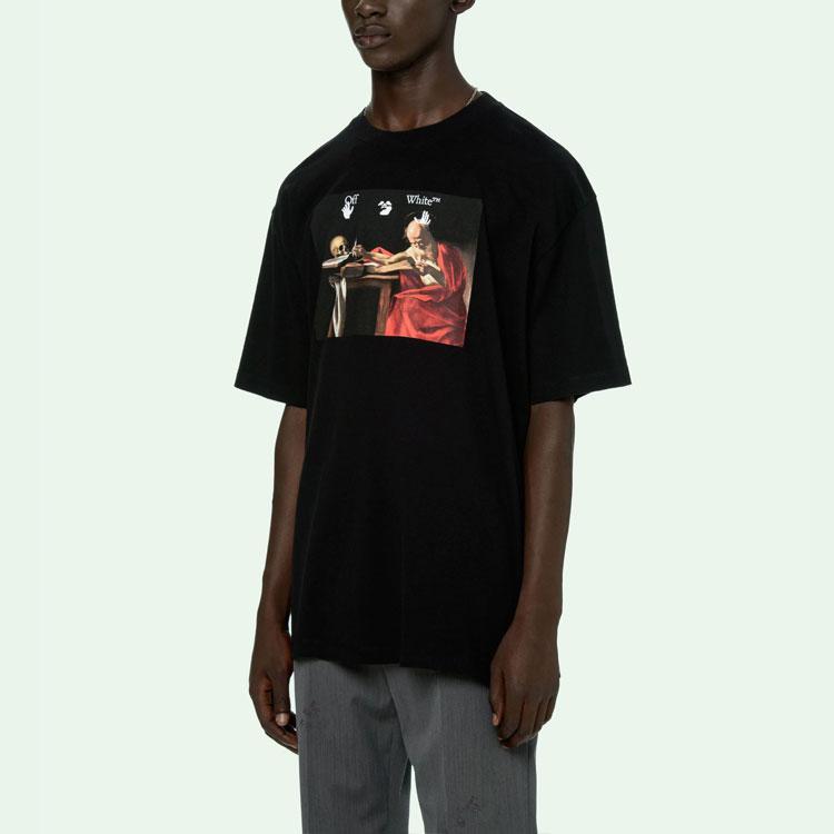 Off-White Caravaggio Tričko s krátkým rukávem Over Tee Černé/Červené Pánské Topy OMAA038R21JER0031025