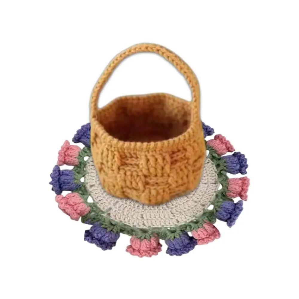 Polyester Handgestrickter Rosenstrauß Handgestrickter Häkelblumentopf Neue Häkelblumen-Tassenuntersetzer Geschenk