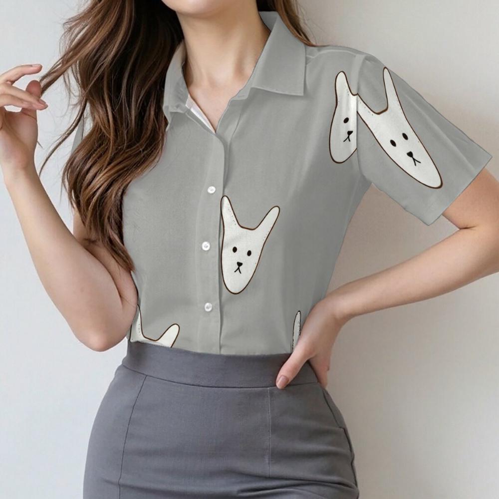 Camicia estiva da donna taglie forti con stampa a cuore personalizzata, colletto, maniche corte, top alla moda, versatile per tutti i giorni