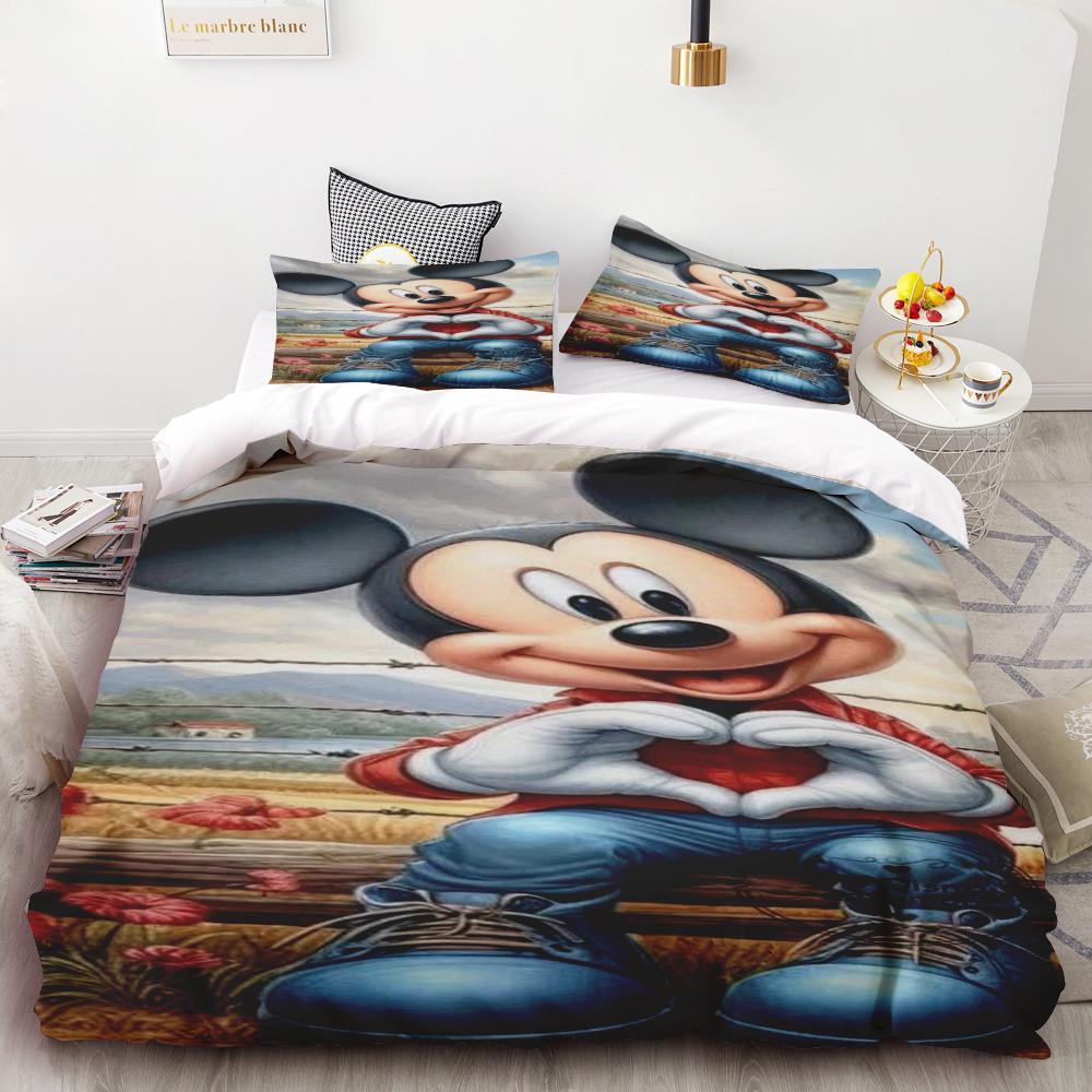 

Potdemiel Mickey-Minnie Mouse Bedding Set Kid and Adult Single Double King Size Flat Sheet Duvet Cover Pillowcase Bed Warm Gifts 135x200cm