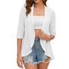 Summer New Solid Color Cardigan Jacket with Three Quarter Sleeves and Ruffle Edge Top for Women