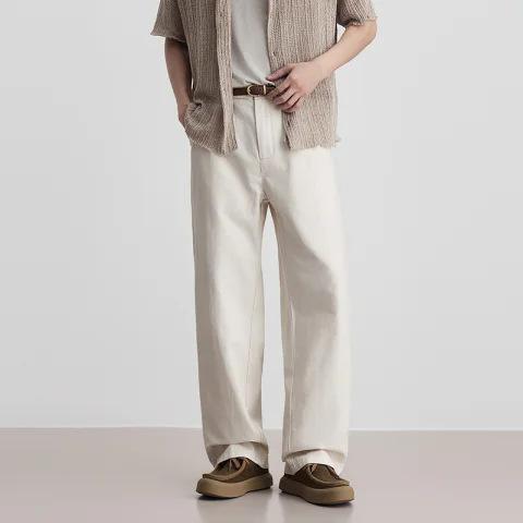 MUS American old money retro straight casual pants men's spring new loose drape splicing retro long pants men