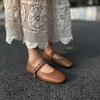 Johnature Genuine Leather Buckle Strap Women's Flats Shoes Retro Square Toe Soft Soles Solid Color Shoes