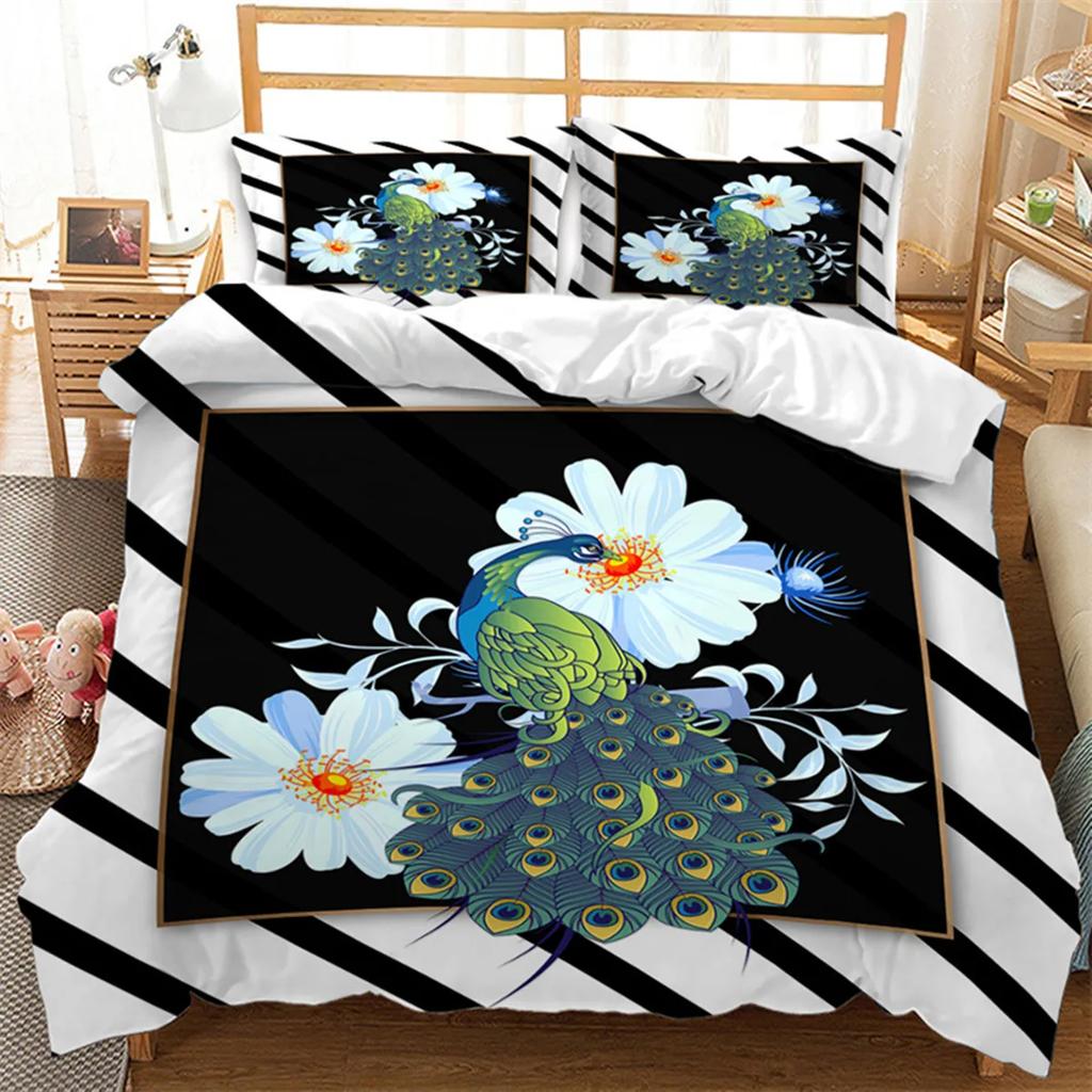 Comforter White Gold Peacock Luxurious Floral Chinese Style Peacock Feather Polyester For Bedroom Decoration Women