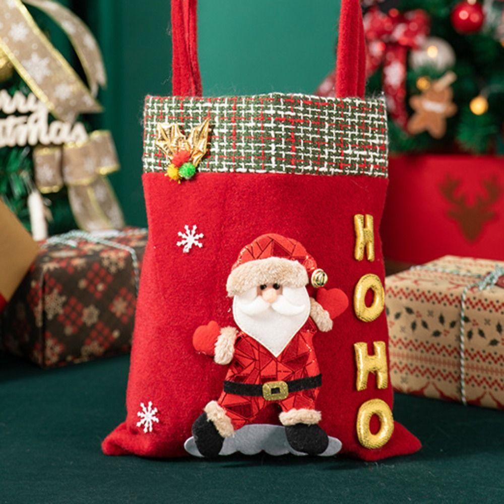 Flannelette Christmas Tote Bags Cartoon Candy Bags Durable Children Gift Bags  Xmas Gifts
