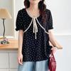 NaVaVa Women LoVely Dot V Neck Lace Short sleeVe Blouse Nb2669