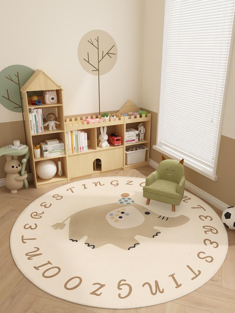 Cartoon Pattern Carpets for Living Room Cream Style Bedroom Decor Round Rug Thicken Plush Crawling Mat Fluffy Soft Lounge Carpet