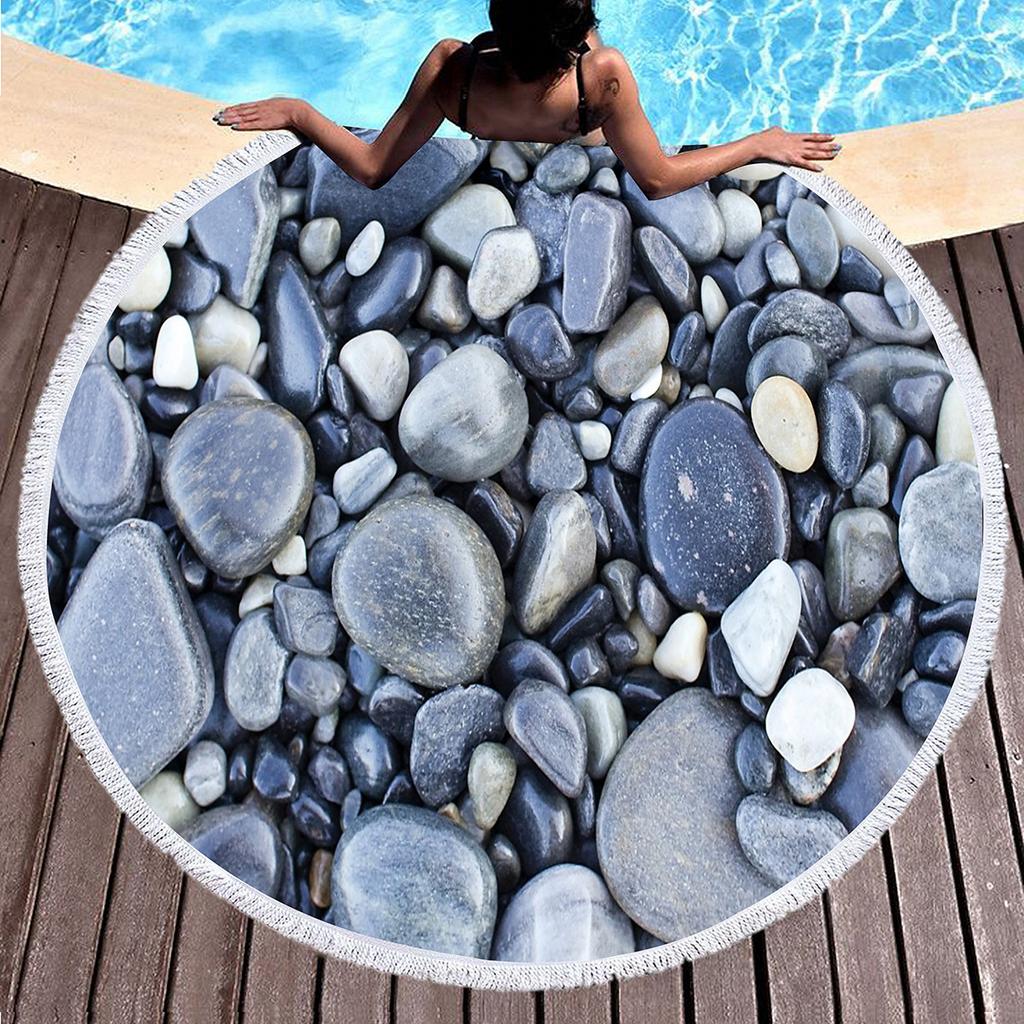 Various Stone Print Round Beach Towel,Microfiber Sand-proof Beach Blankets,Absorbent Quick-dry Pool Towels,Portable Picnic Mats