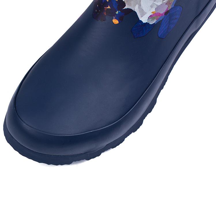 Marineblaue Damen-High-Top-Regenstiefel aus Gummi mit Blumenmuster
